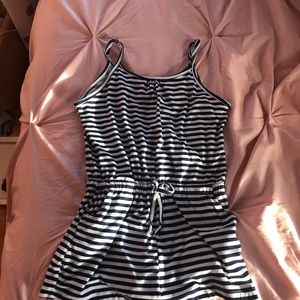 Blue and white striped romper